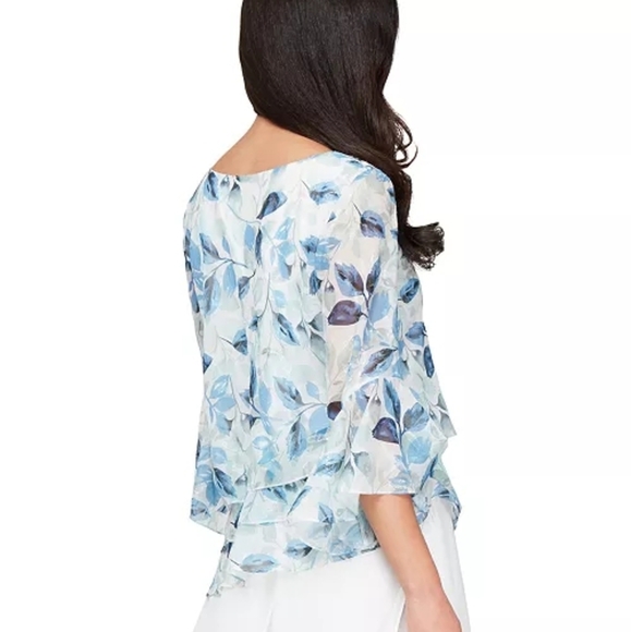 Alex Evenings Blue Flutter Sleeve Blouse - Picture 2 of 7